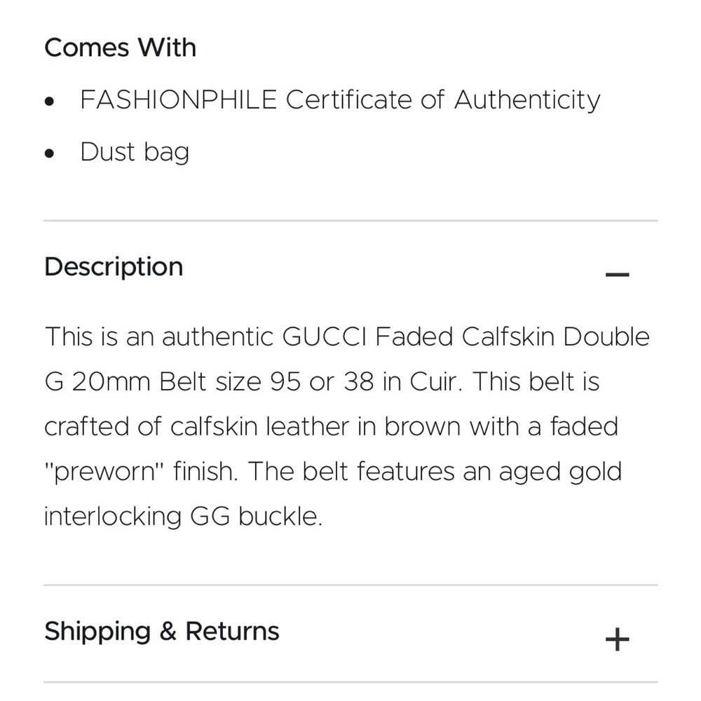 Gucci Faded Calfskin Leather Double G 20mm Thin Slim Brown Tan Gold Belt Size 75 - Picture 7 of 7